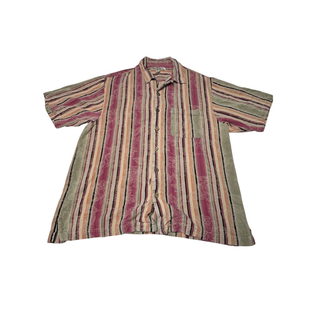 Tommy Bahama Relax Mens XL Silk Striped Jacquard Floral‎ Camp Shirt Multi-Color